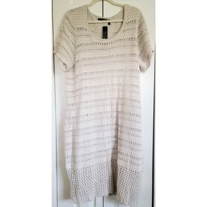 Daisy Fuentes 2X Crochet Casual Dress Beige Short Sleeve Round Neck Lined NWT‎